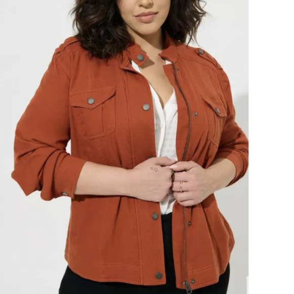 Torrid Jackets & Blazers - Pumpkin Orange Lightweight Utility Jacket Pockets Women's 3x